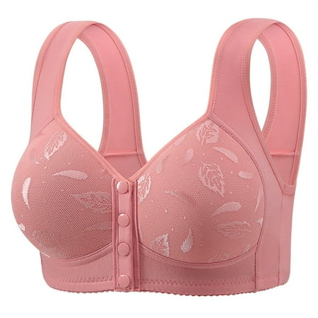 Pink Bra Front Closure Bras for Older Women No Underwire Full Coverage Comfort Bra Plus Size Breathable Easy Buckle Corset Bralettes
