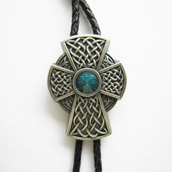 Vintage Silver Plated Celtic Blue Enamel Cross Knot Wedding Bolo Tie also Stock in the US