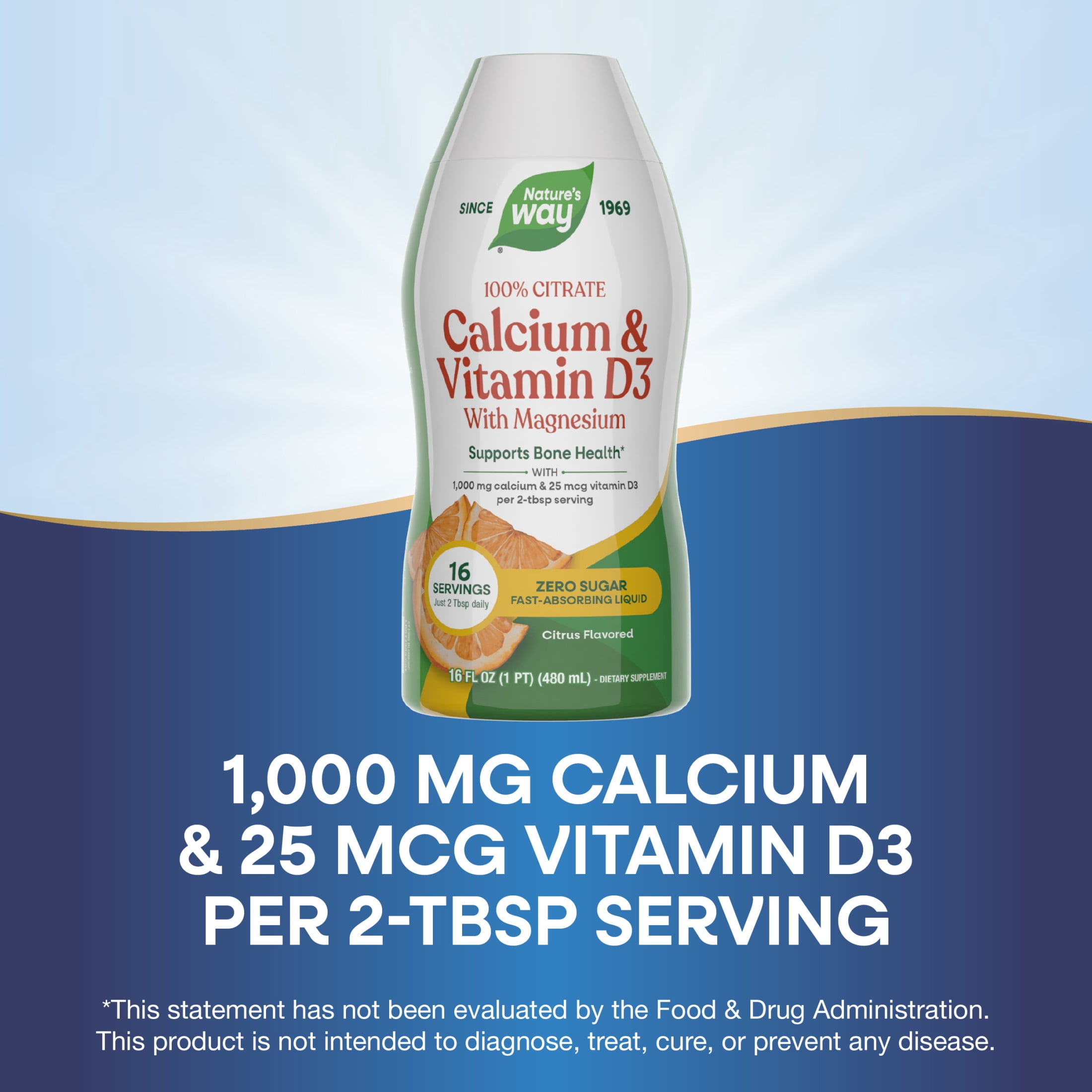 Nature's Way Calcium & Vitamin D3 with Magnesium Liquid, Bone Health*, Citrus Flavored, 16 fl oz
