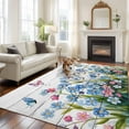 thumbnail image 2 of 6x9 Area Rugs for Living Room, Blue Spring Floral Non Slip Area Rugs for Kitchen Bedroom Entryway, Pink Flowers Butterfly Wooden Watercolor Washable Carpet Runner Rug Floor Mats for Bedroom, 2 of 9