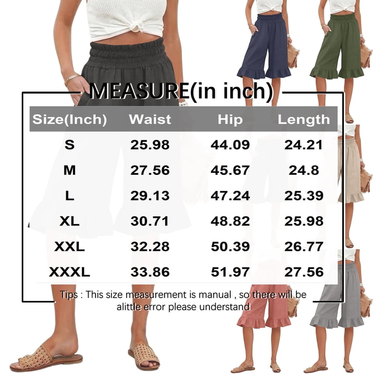 Cotton Linen Ruffle Hem Culottes for Women 2026 Casual Lightweight