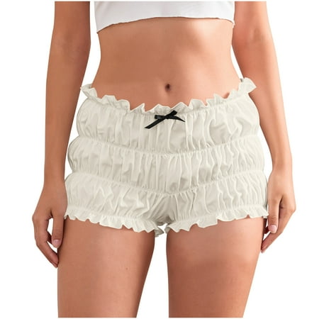 Chiccall Women s Ruffle Shorts Lace Bloomers Elastic Waist Frill Bottoms Solid Duable-layer Boyshorts White XL