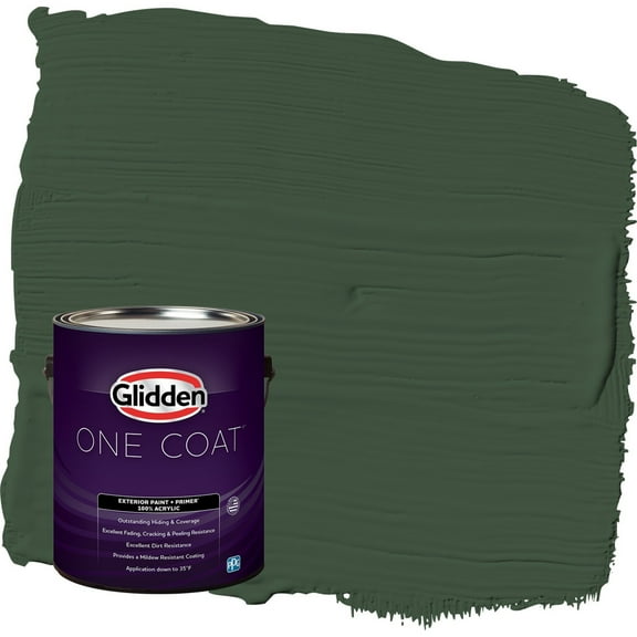 Glidden One Coat Pine Forest / Green Semi-Gloss Exterior Paint with Primer, 1 Gallon