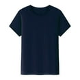 thumbnail image 5 of Yubnlvae Women's Short Sleeve Casual Solid Loose Crew Neck T Shirts Navy XL, 5 of 7