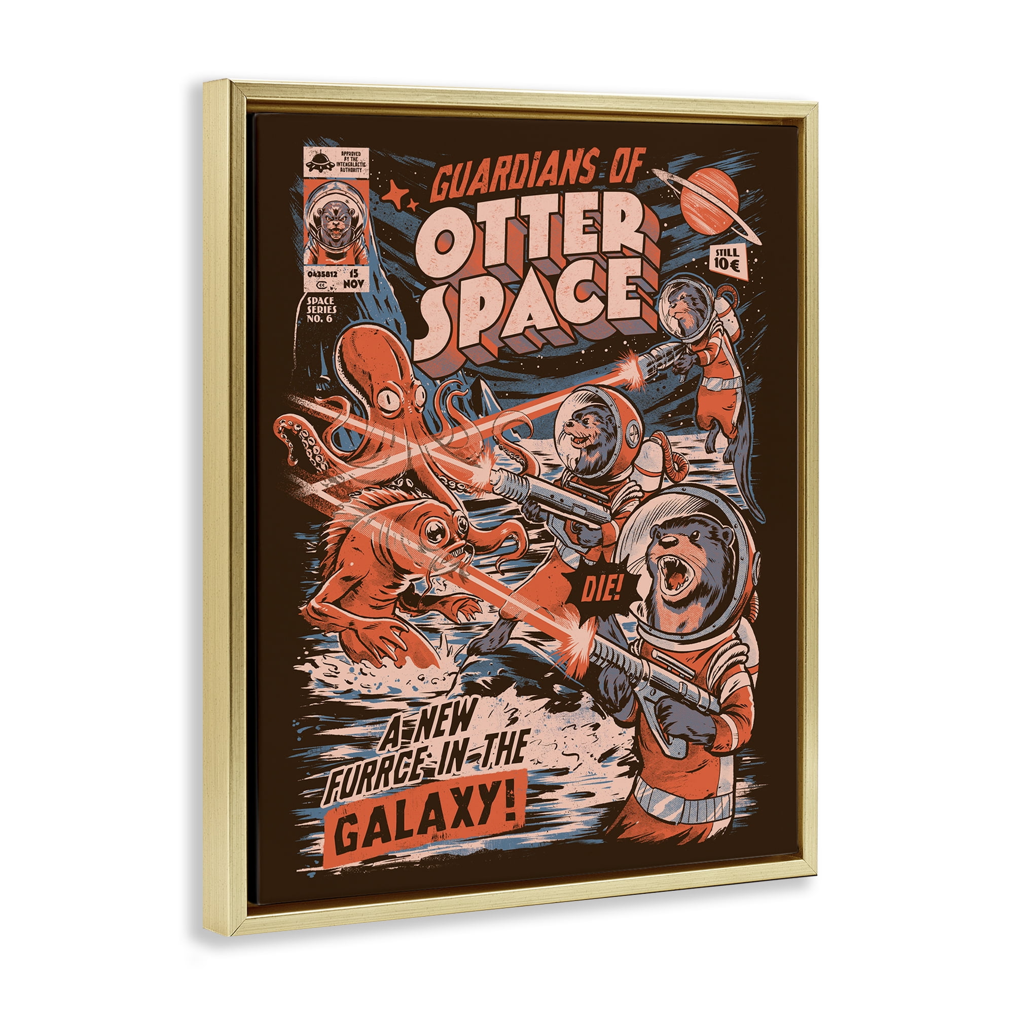Stupell Industries Guardians Of Otter Space Retro Gold Framed Floater Canvas Wall Art, design by EduEly Designs