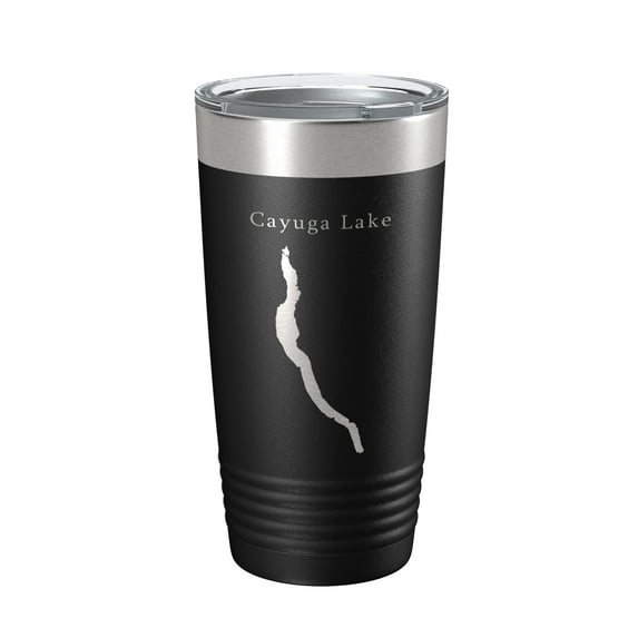 Cayuga Lake Map Tumbler Travel Mug Insulated Laser Engraved Coffee Cup New York 20 oz Black