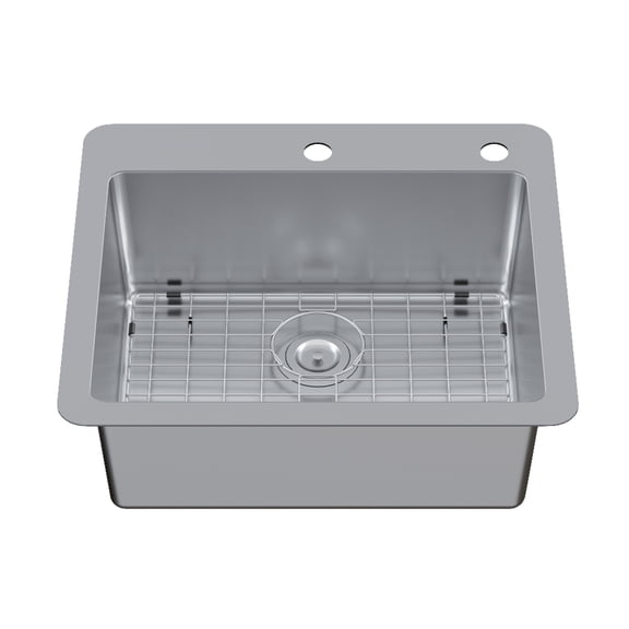 Kingston Brass GKDS252292 Calgary 25-Inch Stainless Steel Single Bowl Dual Mount Kitchen Sink with Drain in Brushed