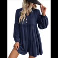 thumbnail image 3 of Vestidos Cortos de Larga para Mujer, Cuello en V, Informales, Holgados, con Vuelo, con , Estilo Bohemio para Vacaciones, para Otoño Azul Marino S, 3 of 9
