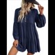 thumbnail image 3 of Vestidos Cortos de Larga para Mujer, Cuello en V, Informales, Holgados, con Vuelo, con , Estilo Bohemio para Vacaciones, para Otoño Azul Marino S, 3 of 9