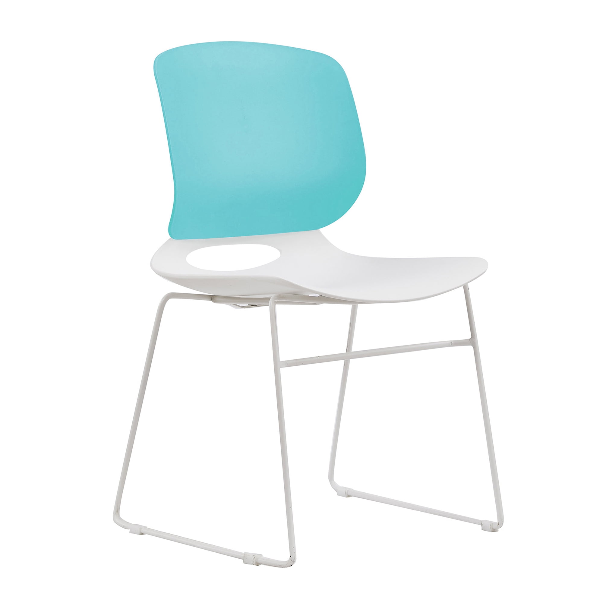 Office Chairs, Stackable Chairs Set of 4 with Polypropylene Seat and Fiberglass Back, Ergonomic Desk Chairs for Home Office, 34.5 Inch White and Blue