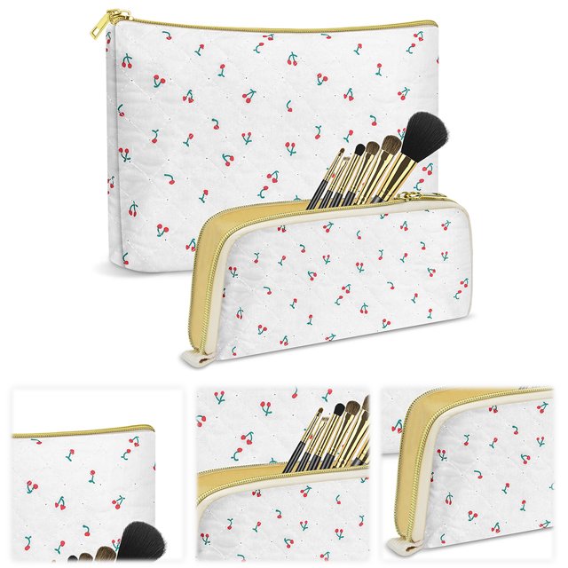 Neceser Maquillaje Pana A Rayas Floral Gran Capacidad Portátil 2 Piezas St (H)