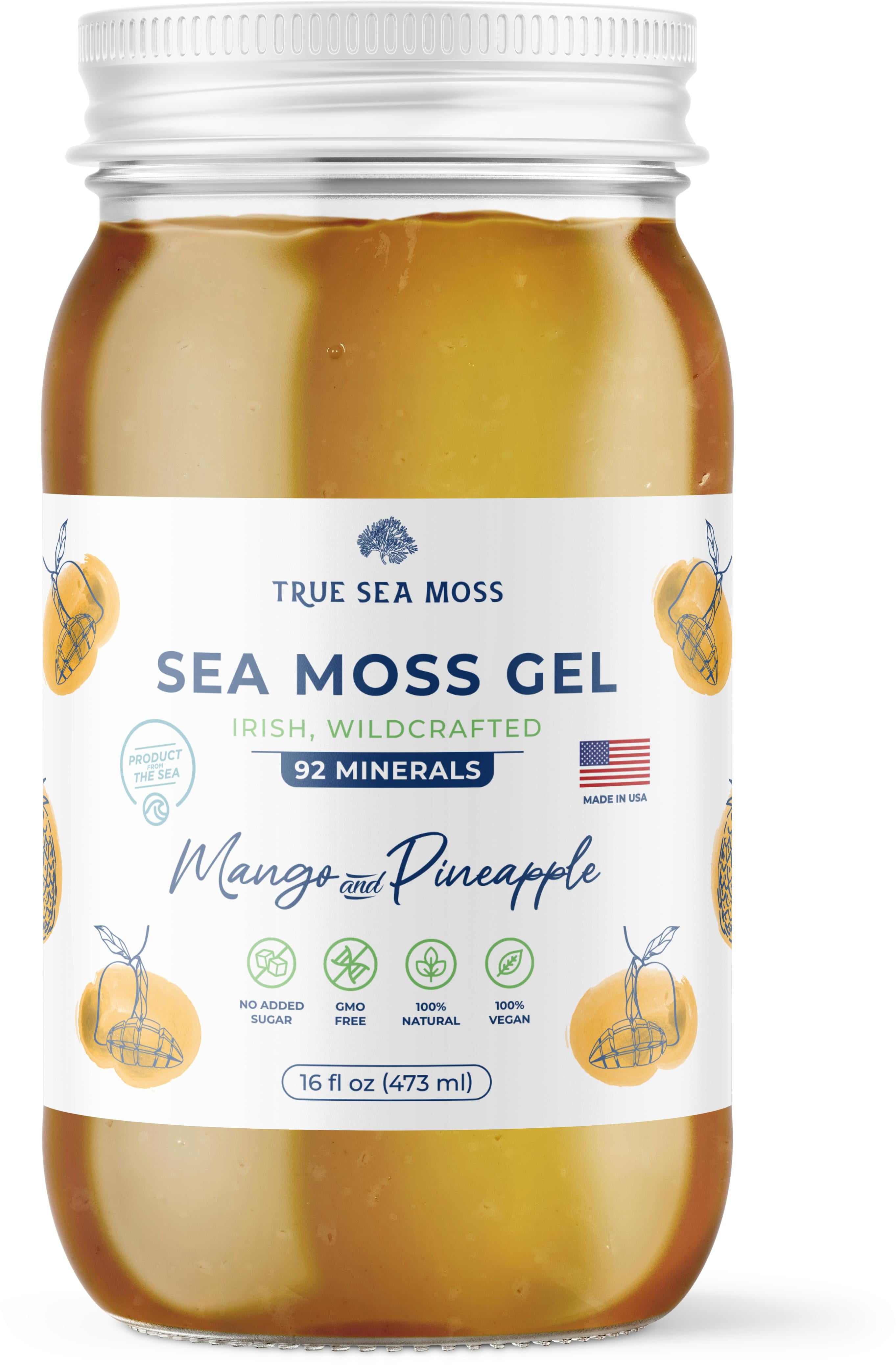 TrueSeaMoss TrueSeaMoss Sea Moss Gel - Alternative Form of Sea Moss - Mango/Pineapple Sea Moss Gel - Sea Moss Gel Organic Raw - Made in the USA - Mango/Pineapple Sea Moss Gel 473 ml (16 Fl Oz)