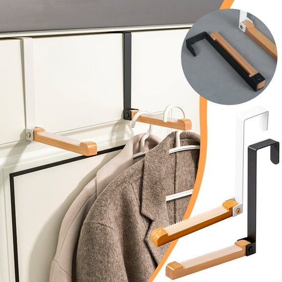 Foldable Over-the-Door Hanger Hook with Solid Wood & Metal Design | Wall-Mounted Hat Bag Coat Storage Organizer | Space-Saving Foldable Design for Kids & Students