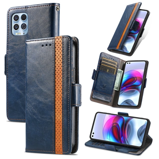 Case for Motorola Moto Edge S Cover Leather Wallet Folio Case Book Design Flip Magnetic Closure - Blue