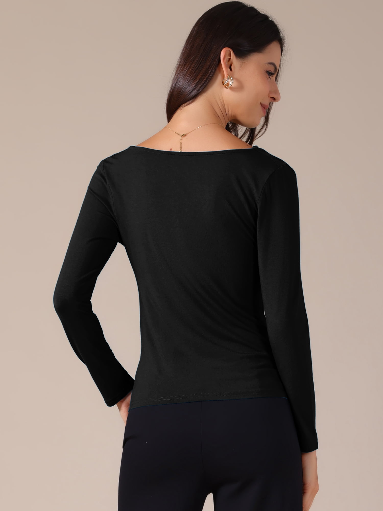 DARING DIVA Women's Cowl Neck Long Sleeves Fitted Layering Soft T-Shirt XL Black