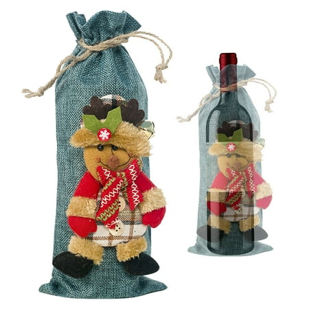 

Yinguo New Christmas Decoration Linen Christmas Red Set Christmas Doll Red Bag Champagne Bottle Set
