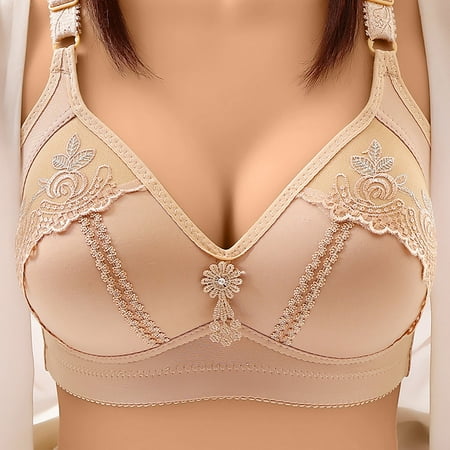 XFLWAM Full-Figure Bra Women Solid Color Comfortable Hollow Out Bra Underwear No Underwire Plus Size Bralette Everyday Bra Coffee XXL