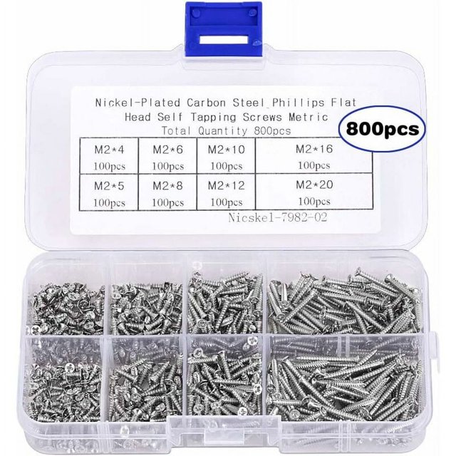 168 Kit surtido de tornillos autorroscantes M2 pequeños, 800 piezas, Phillips avellanados