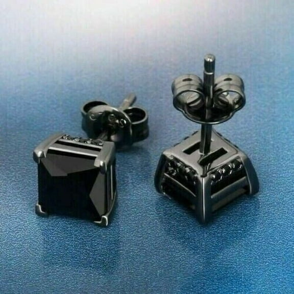3Ct Princess Cut Lab-Created Black Diamond Stud Men Earrings 14K Black Gold Plated