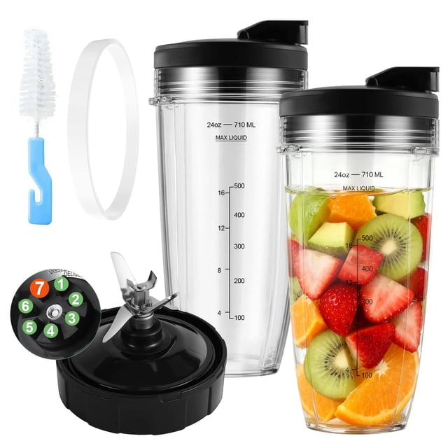 8 Piezas de Repuesto para Licuadora Ninja, Aspas Licuadora para Ninja de 7 Aletas, 2 Vaso Original 24 Onzas Con Tapa, Vaso para Licuadora Ninja para Ninja Auto IQ BL2012 BN801 y más
