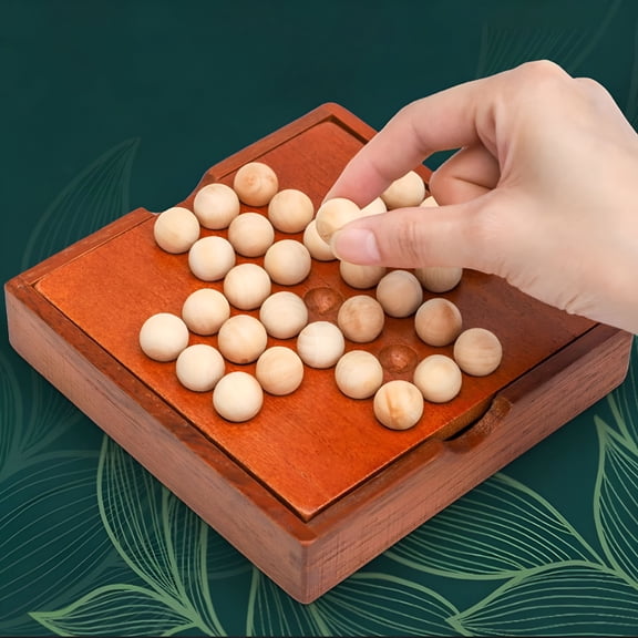 BESTSKY Classic Wooden Solitaire Board Game Jumping Marbles Peg Educational Toys