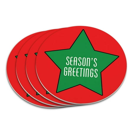 

Season s Greetings Star Green Red Christmas Coaster Set
