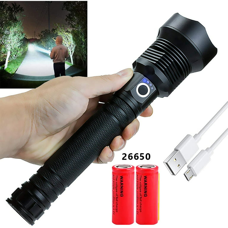 Rechargeable Flashlights High Lumens, 200000 Lumens Super Bright LED  Flashlight with ATTERY, High Powered Flashlight with 3 Modes/Waterproof -  Powerful Handheld Flashlights for Camping Emergencies 