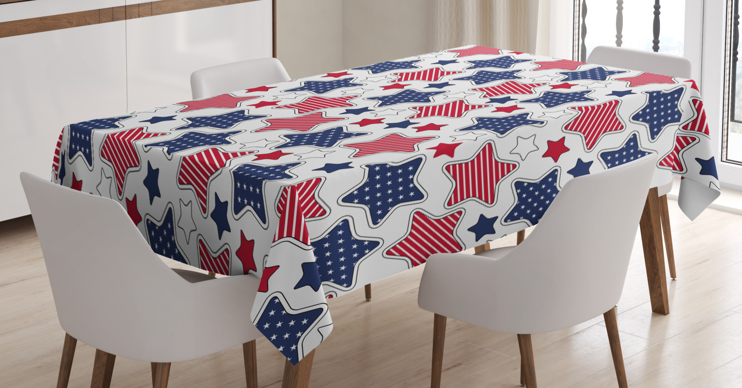 USA Tablecloth, Big Star Figures with American Flag Featured Inner