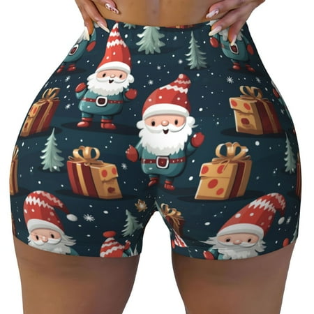 Workout Shorts Women  Cute Santa Claus Gift Biker Shorts for Women Running Gym Spandex Shorts Tummy Control