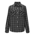 thumbnail image 5 of Lenpel Button down Shirts for Women Cotton Long Sleeve Collared Curved Hem Plaid Dressy Casual Blouses Soft Work Tops with Pockets(Black,XX-Large), 5 of 6