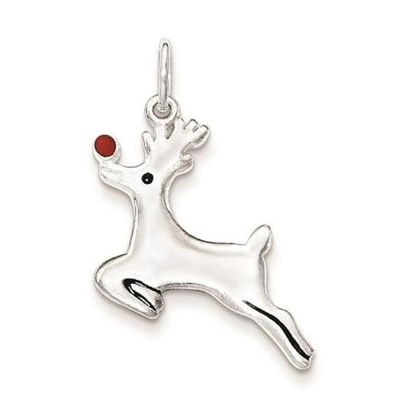 925 Sterling Silver Polished Enamel Reindeer Charm Pendant