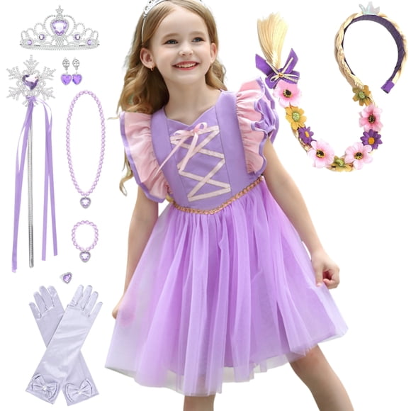 LOEL Little Girls Princess Fancy Dress Short Sleeve Purple Tulle Casual Dress Party Dresses 2-9Y