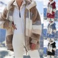 thumbnail image 2 of Women Plush Hooded Cardigan Thick Coat Open Front Zipper Stitching Color Faux Fur Outwear Jackets with Pocket, 2 of 6