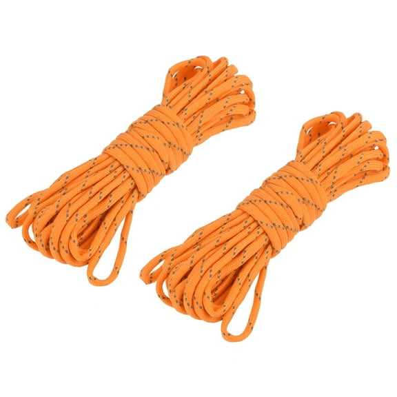 Uxcell 19.7Ft 4mm Nylon Reflective Tent Rope Guyline Camping Cord Orange 2 Pack