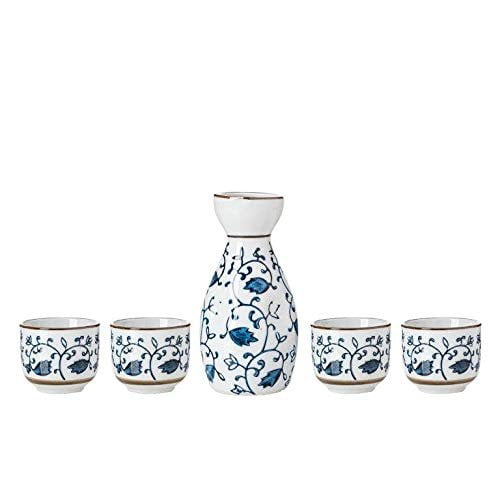 TJ Global 5Piece Sake Set, Durable Ceramic Japanese Sake Set with 1