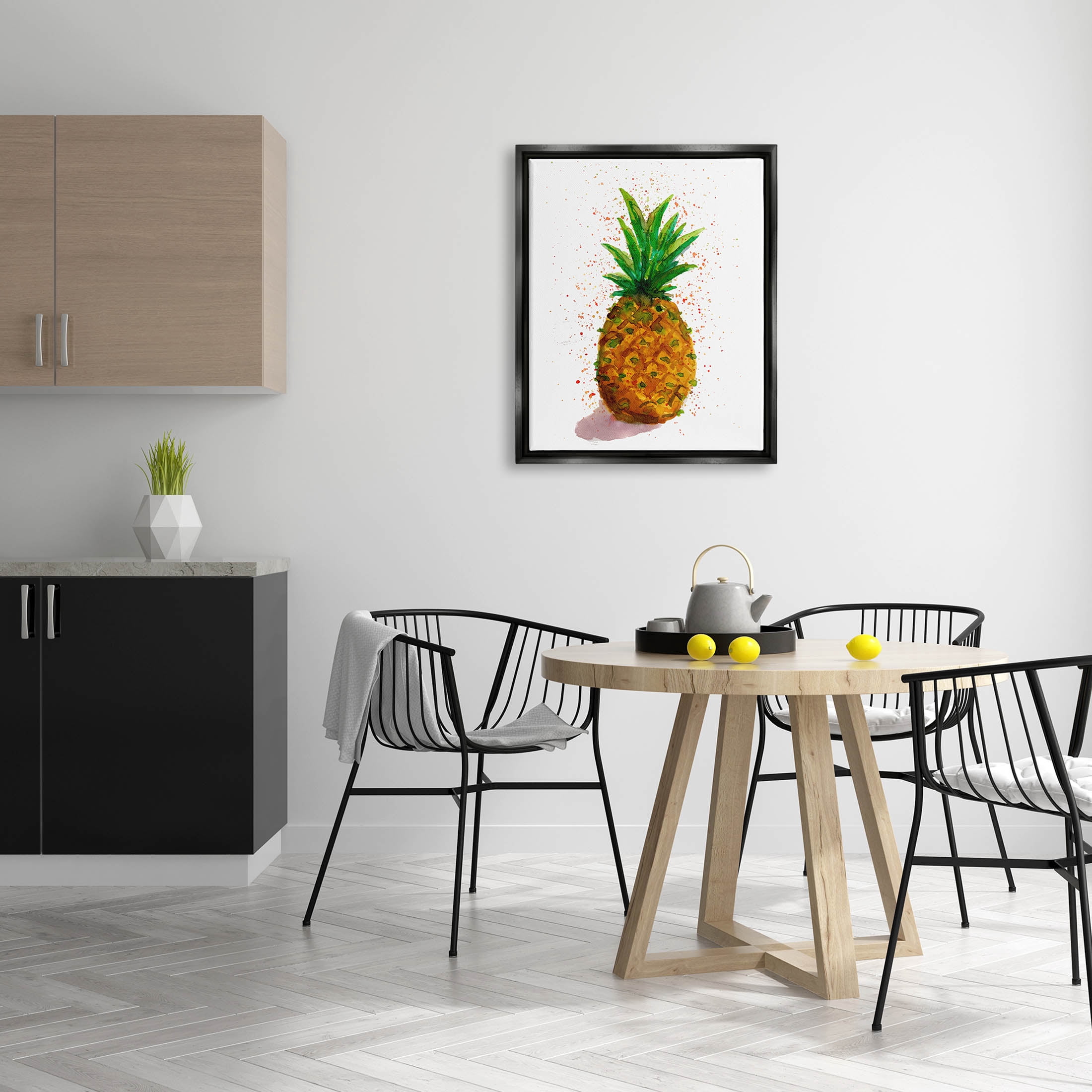 Speckled Pineapple Tropical Fruit Food & Beverage Graphic Art Jet Black Framed Art Print Wall Art