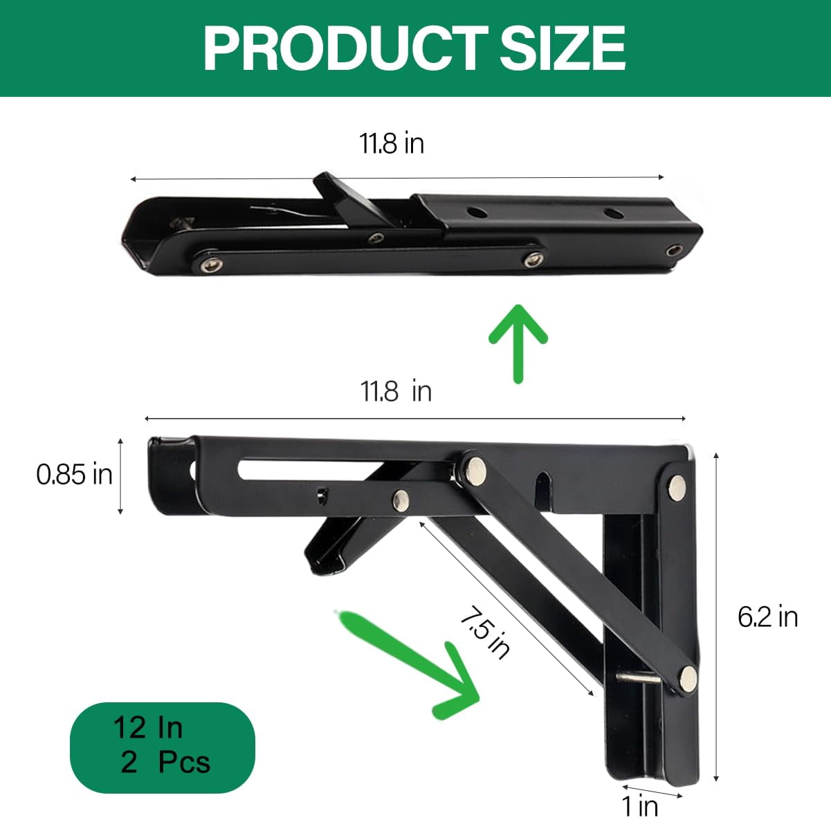 2 Pcs Heavy Duty 304 Stainless Steel Collapsible Triangle Shelf Bracket, Folding Shelf Brackets, DIY Wall Mounted Folding Table Hinge, Space Saving for Bench Table with Screws (Silver, 16 in)