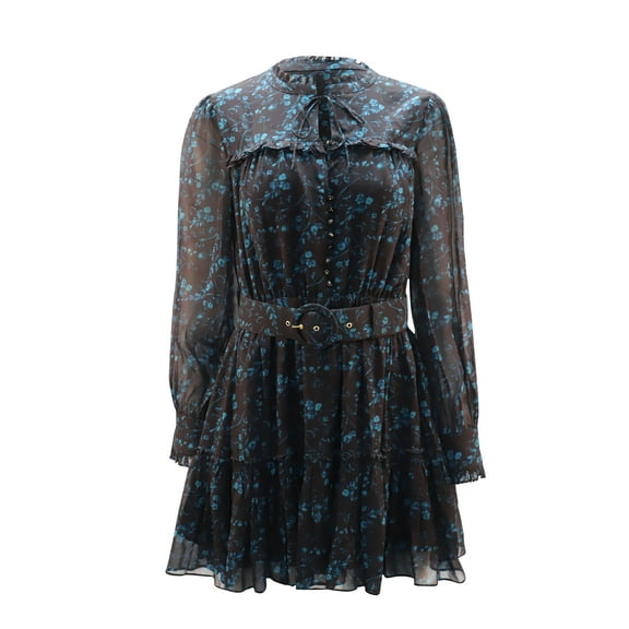 Pre-Owned Nicholas Belted Floral Chiffon Mini Dress in Black Viscose