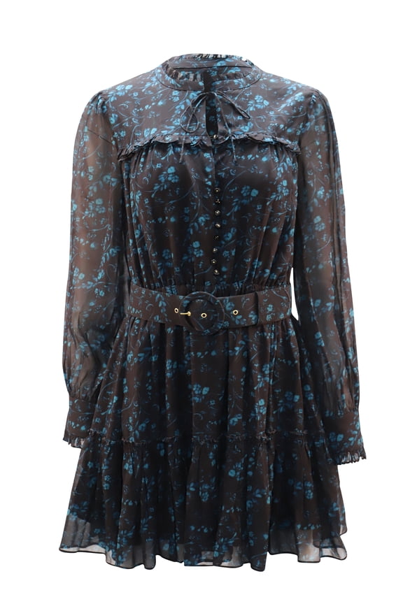 Pre-Owned Nicholas Belted Floral Chiffon Mini Dress in Black Viscose