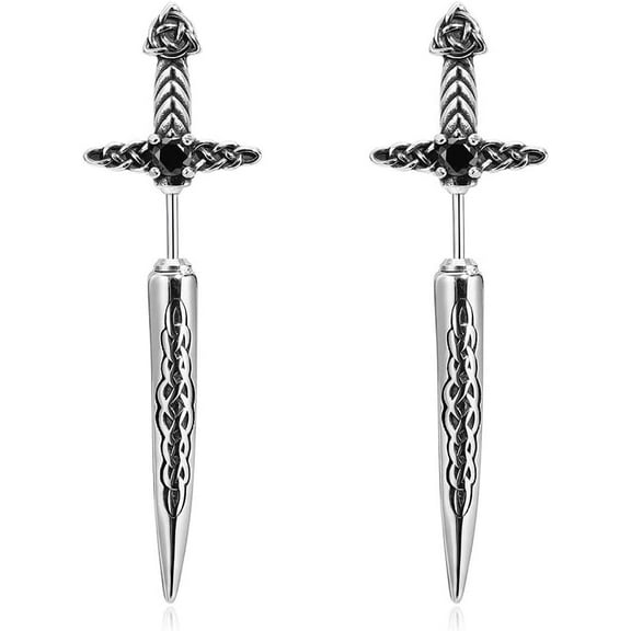 Vintage Gothic Sword Earrings Rhinestone Crystal Dagger Earring Punk Style Sword Dangle Earrings Gothic Retro Cross Hip Hop Stainless Steel Costumes Festival Jewelry for Women Men Nightclub