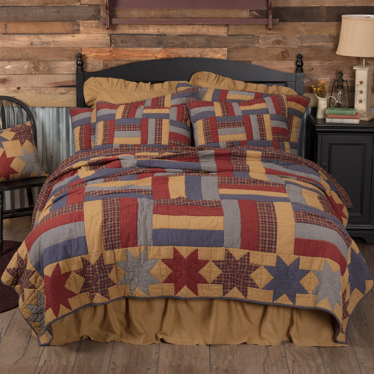 Tan 45612 VHC Brands Primitive Bedding National Museum Kindred Stars and Bars Quilt Twin