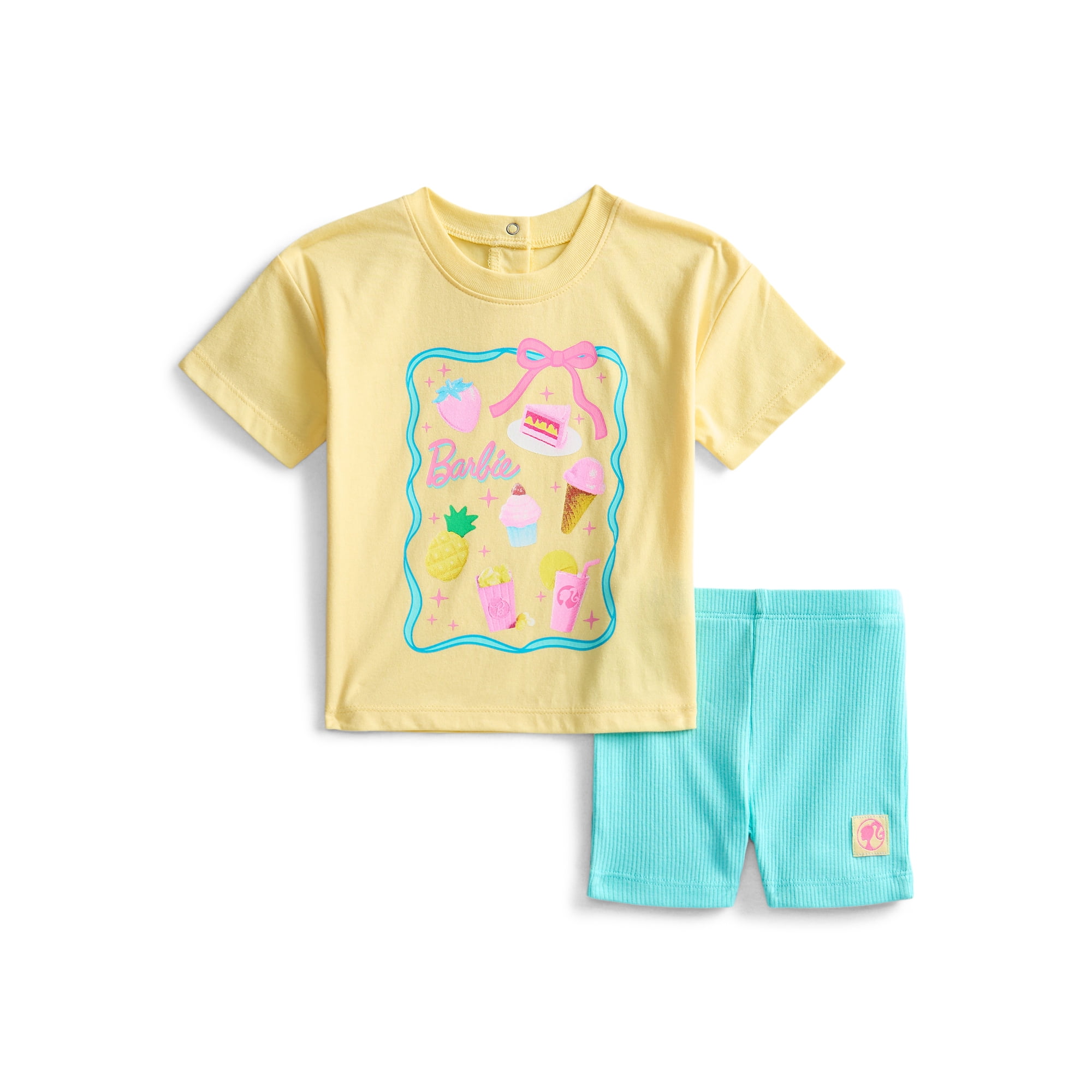 Barbie Baby Girls Graphic Tee and Bike Shorts Set, 2-Piece, Sizes 0/3M-6/9M