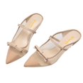 thumbnail image 3 of XYD Women Bowknot Pointed Close Toe Mesh Slip On Mule Sandals Low Heel Backless Pumps Comfy Slides Shoes Size 10.5 Nude, 3 of 4