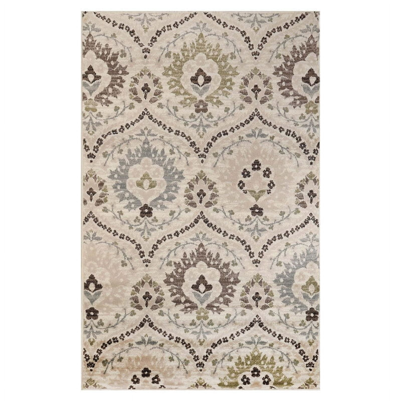 Beige and Brown Floral Damask 6' x 9' Area Rug