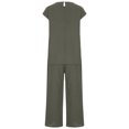 thumbnail image 5 of Women’s Casual Linen 2 Piece Outfits Cap Sleeve Crewneck Blouse with Loose Wide Leg Cropped Pants Sets With Pockets, 5 of 7