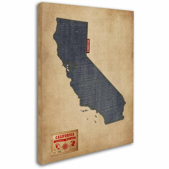 Trademark Fine Art "California Map Denim Jeans Style" Canvas Art by Michael Tompsett