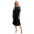 thumbnail image 5 of Women Long Sleeve Nightgown Loose Fit Sleepshirt Spring Fall Calf-Length Soft House Dress Round Neck Comfy Sleepwear Loungewear, Black S-3XL, 5 of 7