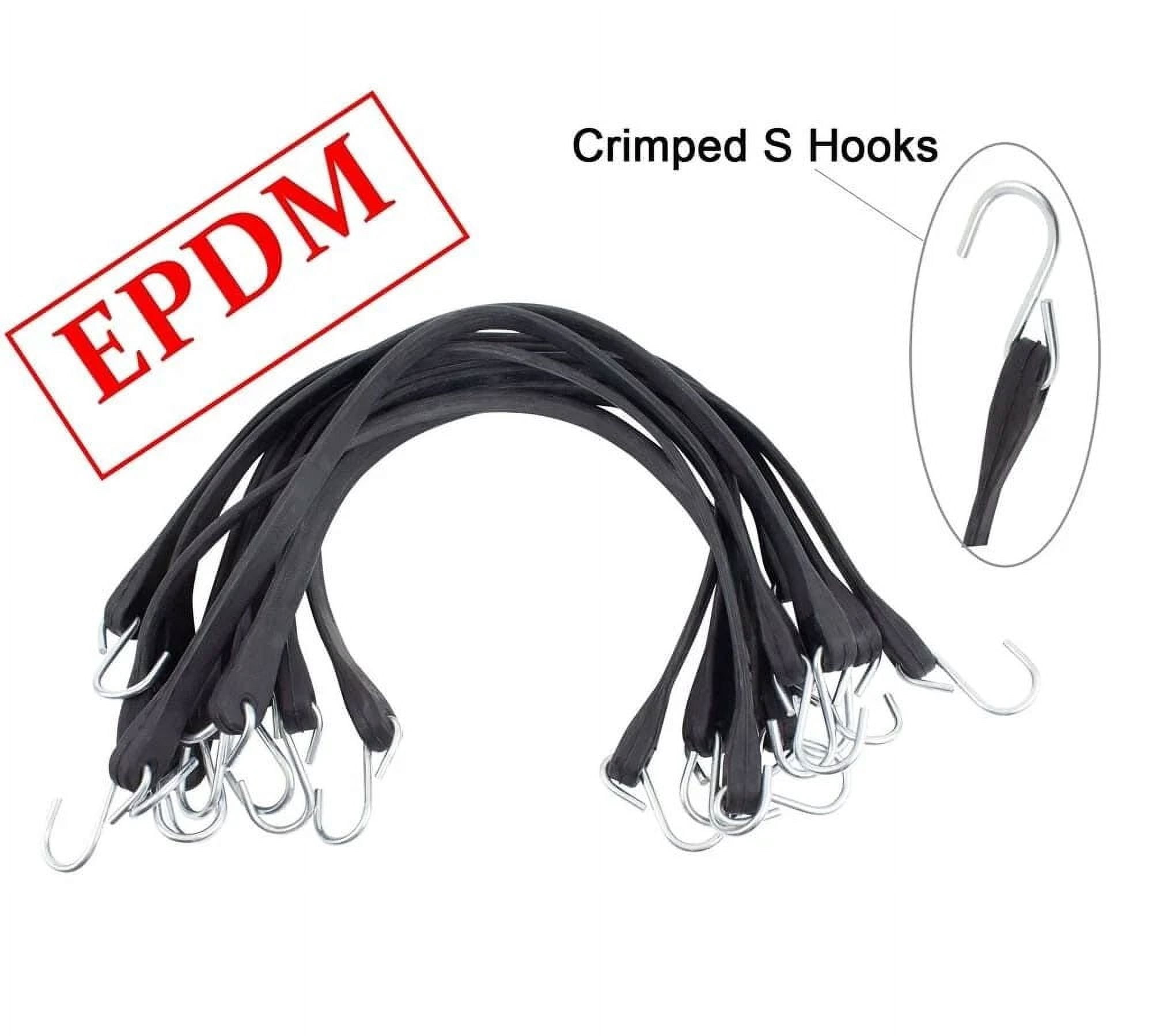 100 Pack 9" EPDM Rubber Tarp Bungee Straps with Crimped S Hooks Tie Down Cords Heavy Duty, Ideal for Securing Tarps, Canvases, Cargo