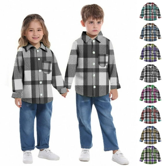 Bovxnpu Kids Toddler Fall Outfits Winter Clothes, Boys Plaid Shirt Long Sleeve Button Down Flannel Shirts Fall Clothes