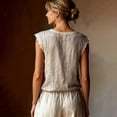thumbnail image 4 of Women's Classic Loose Fit Solid Lace Trim Sleeveless Blouse with Round Neckline for Daily and Wear, S, Beige, 4 of 5